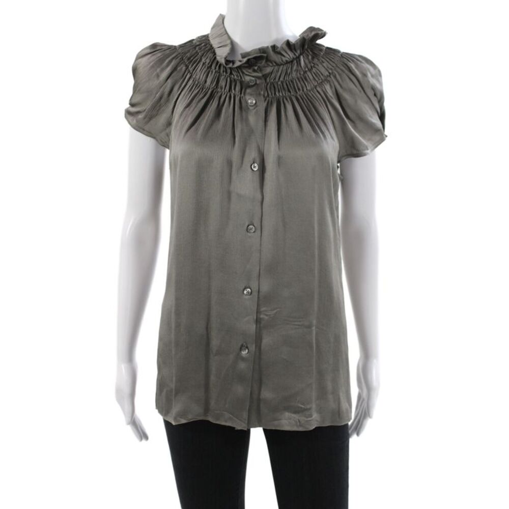 Calypso Saint Barth Women Basic Silk Gray High Neck Sleeveless Blouse Size M